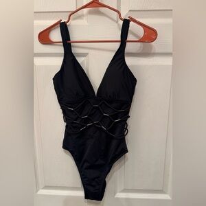 Black One-Piece Swimsuit with Lattice Waist Detail MagicSuit Size 8